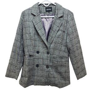 Ebossy Womens Plaid Blazer Jacket Grey & Black Double Breasted Size S